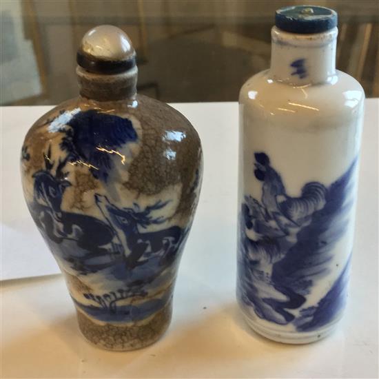 Two Chinese blue and white snuff bottles, 1830-1900